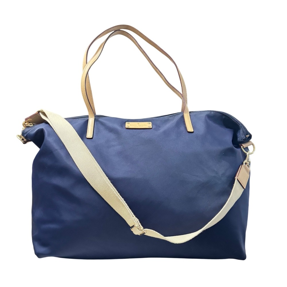 Kate Spade Nylon Weekender Duffle Bag Womens Large Navy Blue Travel Tote